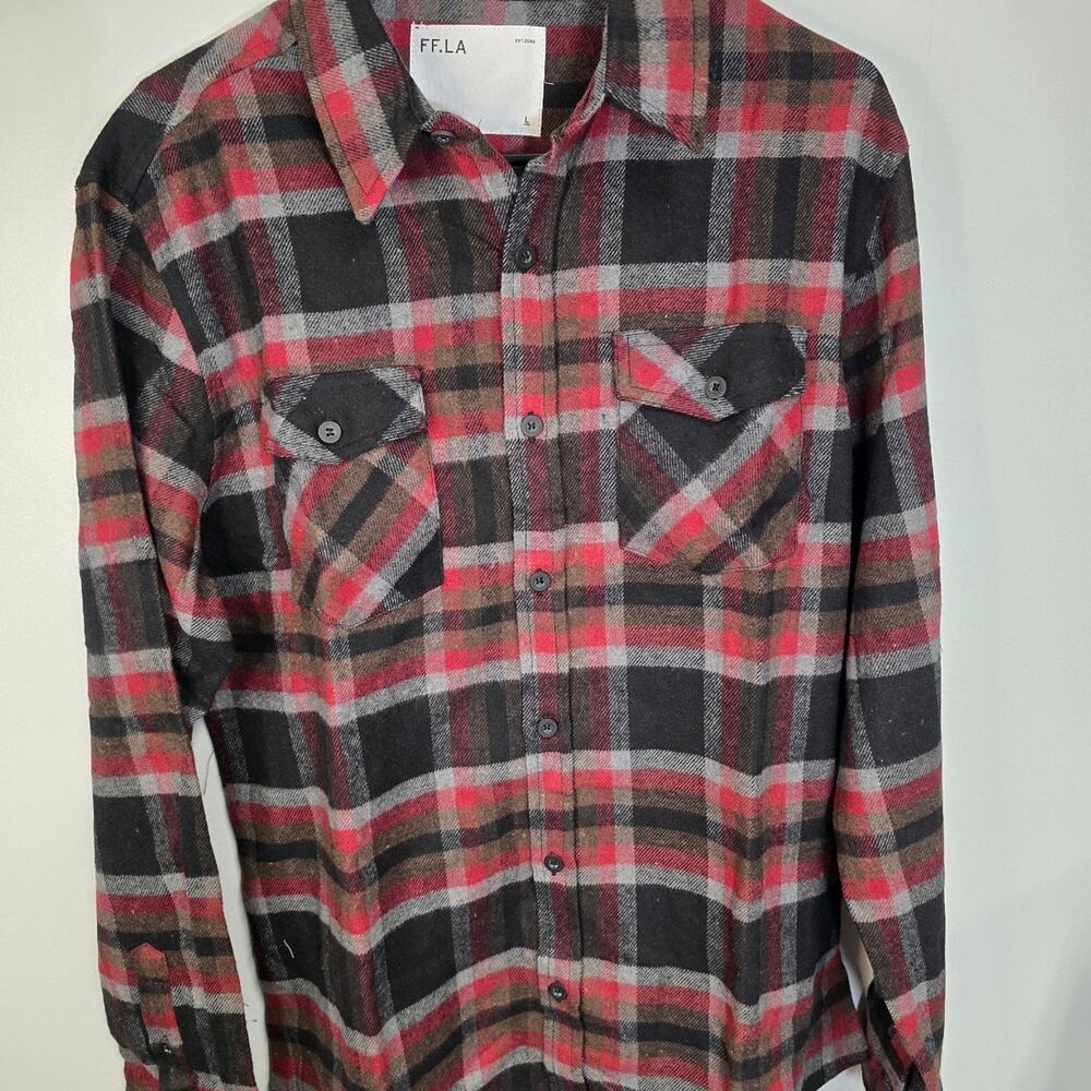 FF.LA Men's Plaid Flannel Button-Front Shirt sz large New
